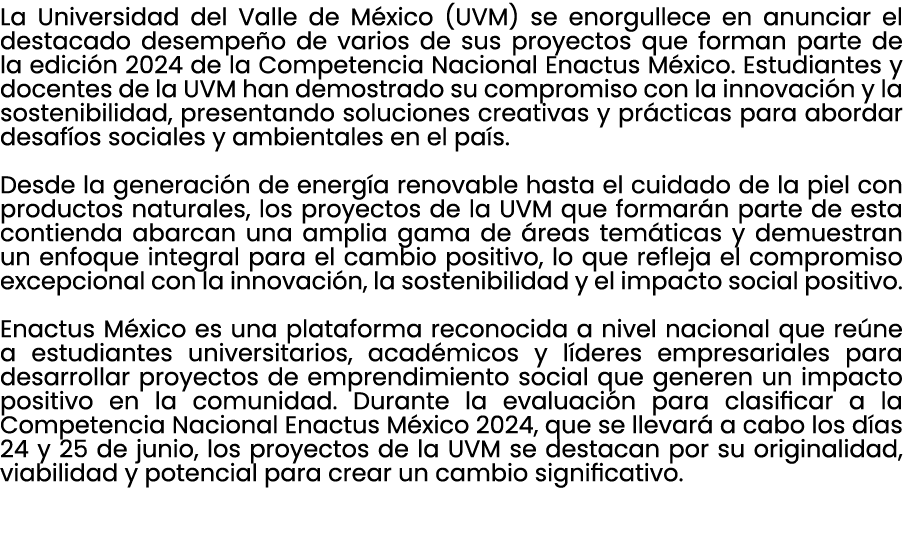 La Universidad del Valle de M xico (UVM) se enorgullece en anunciar el destacado desempe o de varios de sus proyectos...