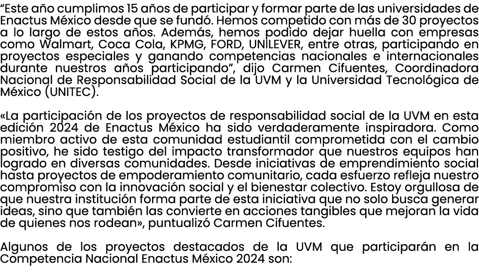 “Este a o cumplimos 15 a os de participar y formar parte de las universidades de Enactus M xico desde que se fund . H...