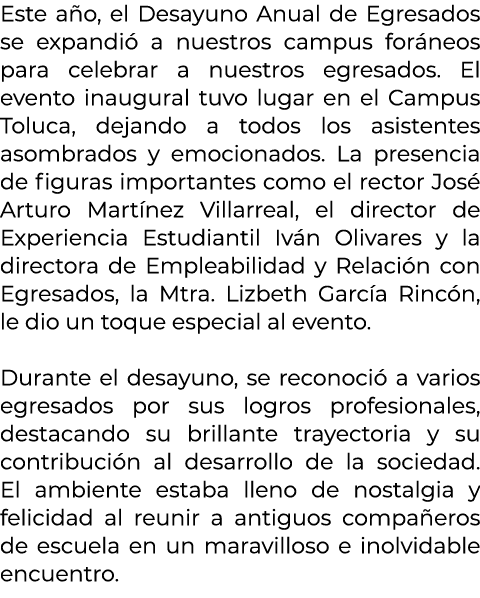 Este a o, el Desayuno Anual de Egresados se expandi a nuestros campus for neos para celebrar a nuestros egresados. E...