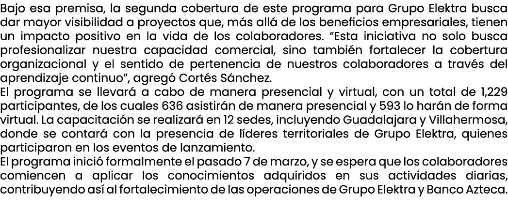 Bajo esa premisa, la segunda cobertura de este programa para Grupo Elektra busca dar mayor visibilidad a proyectos qu...